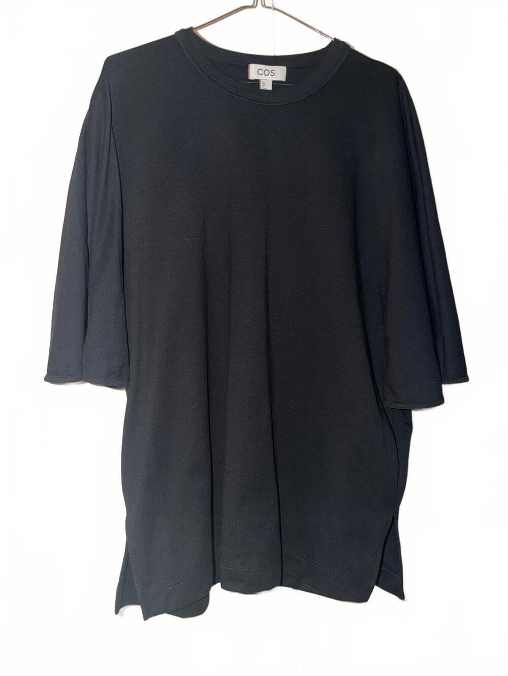 COS Black Oversized T Shirt Tunic M 3/4 Sleeve Side Slit